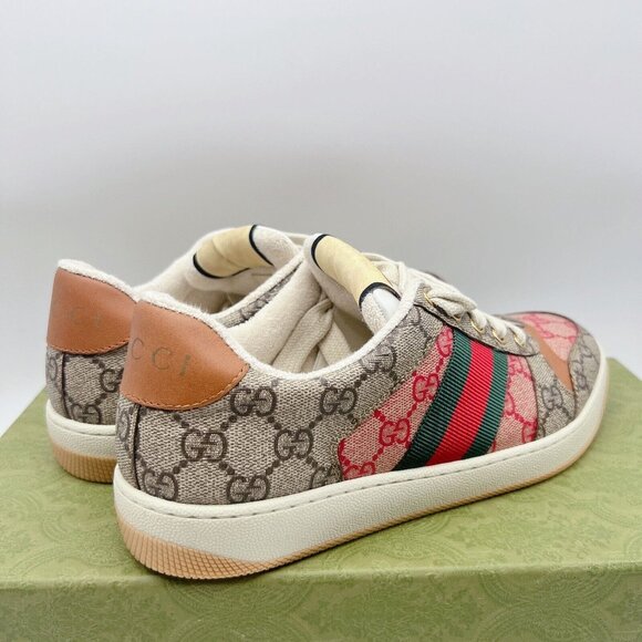 Gucci Screener GG Logo Women’s Sneakers Tan Pink Monogram Lace Up EU 39 US 9 - Picture 7 of 13